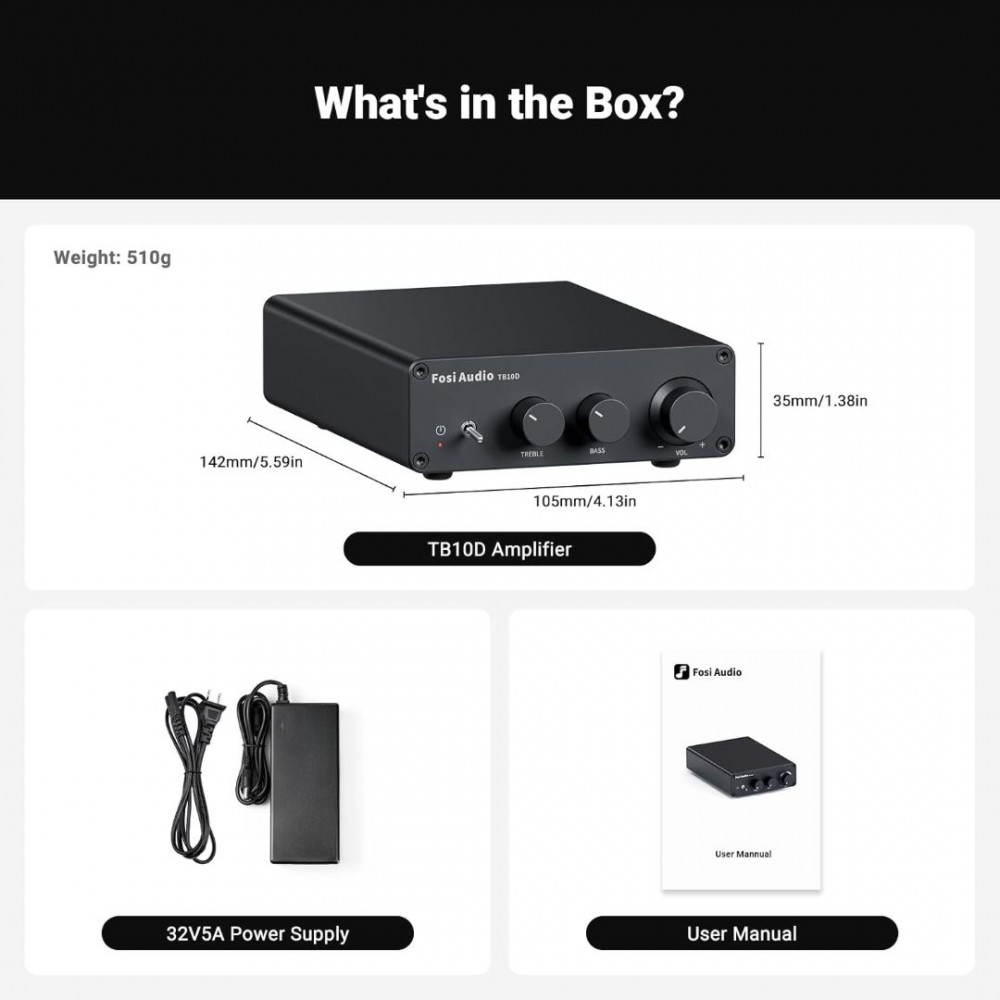 Fosi Audio TB10D 2 Channel Stereo Amplifier, Class D 32 Volt/5 Amp