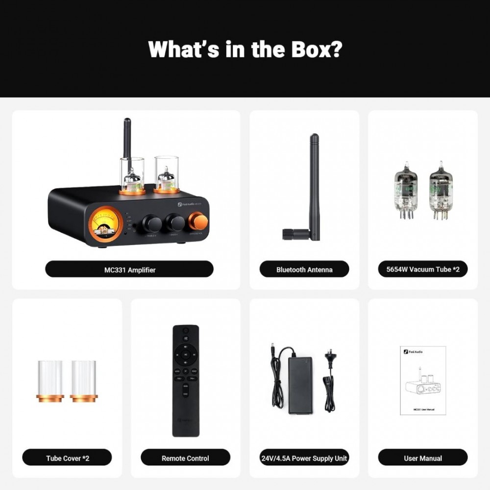Fosi Audio MC331 Tube Integrated Amplifier with DAC, 2 Channel Home Audio Stereo Power Amp3.5mm Headphones, Vintage VU Meter Preamp with Bluetooth and USB/Opt/Coax/RCA