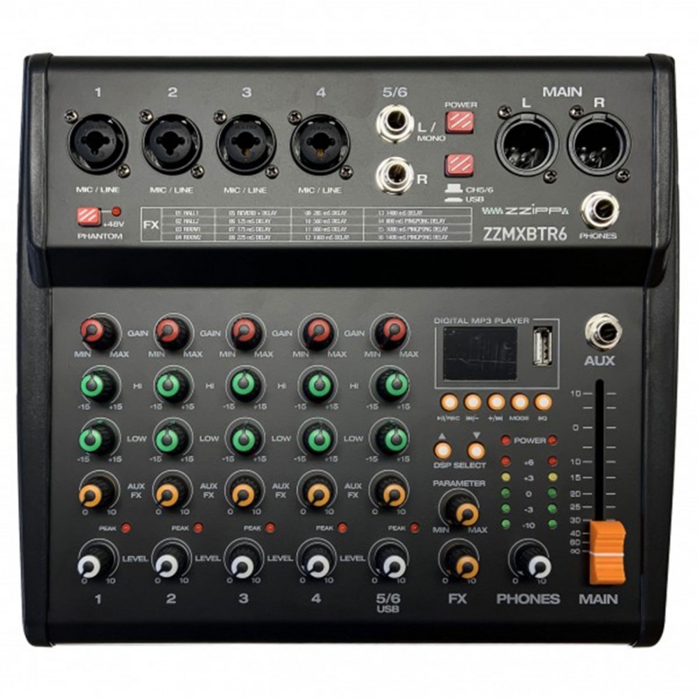 ZZiPP ZZMXBTR6 | Compact Αναλογική Κονσόλα 6 Καναλιών με DSP Multi-Effect & Bluetooth