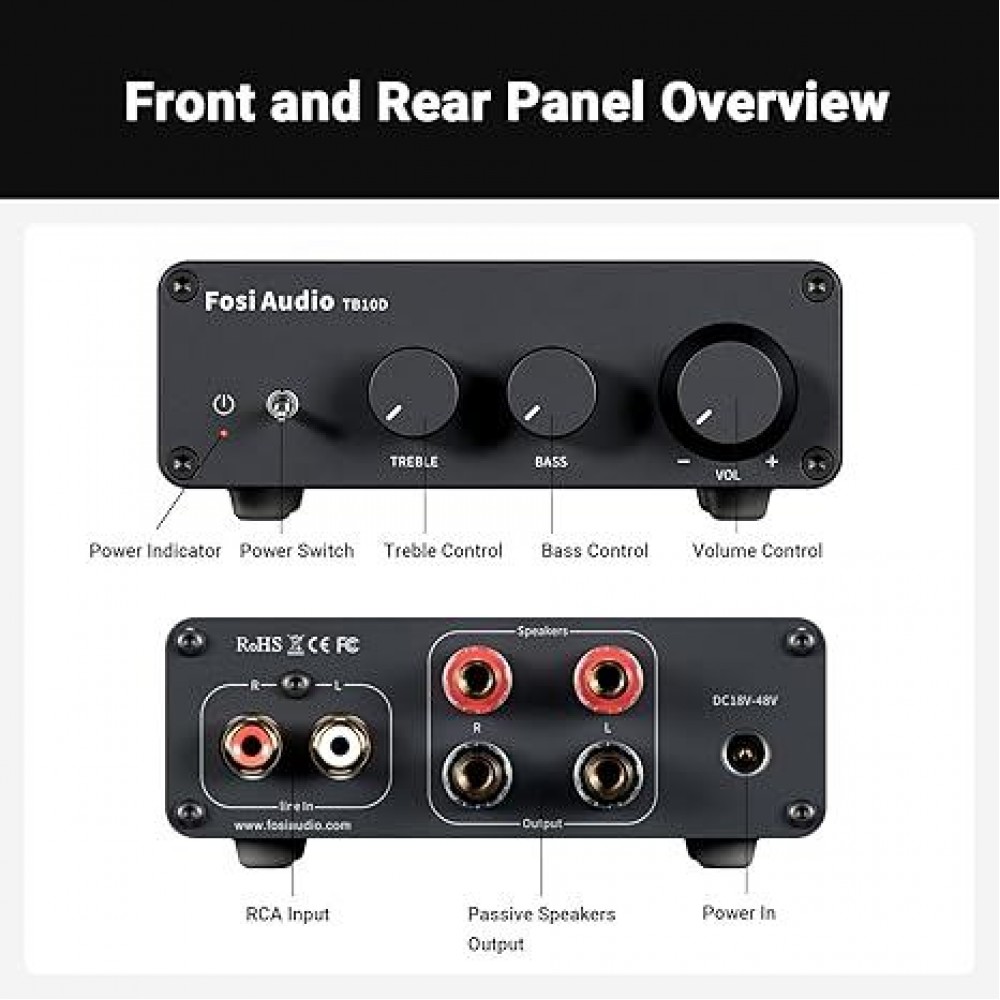 Fosi Audio TB10D 2 Channel Stereo Amplifier, Class D 32 Volt/5 Amp