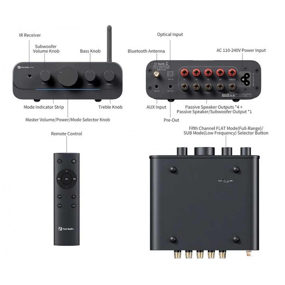 FOSI AUDIO HT4S Amplifier Bluetooth 5 Channels FOSI AUDIO HT4S Amplifier Bluetooth 5 Channels