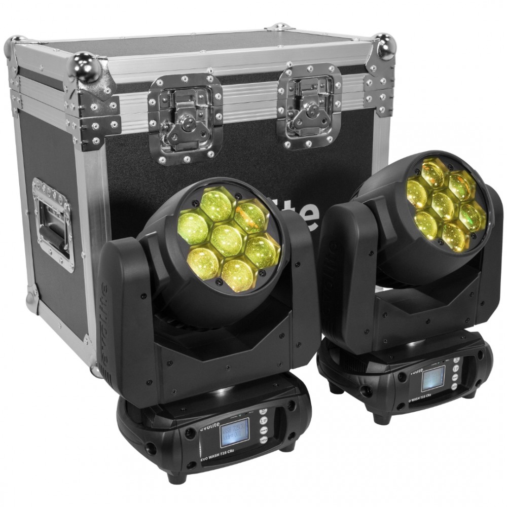 EVOLITE EVOWASH 725CRZ SET | Ζεύγος Κινούμενες Κεφαλές Wash 7x25W RGBW Leds με Flightcase