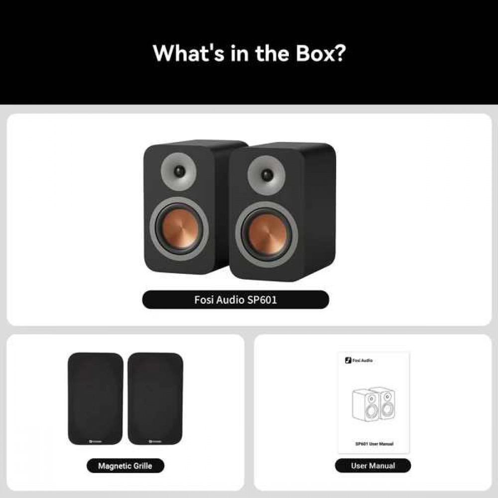 FOSI AUDIO SP601 Bookshelf Speakers (Pair) Black