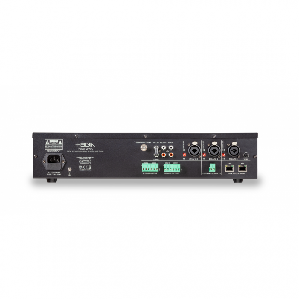 HELVIA POKER 240A | Ενισχυτής - Mixer 4 Ζωνών, 240W, 70/100V, με Bluetooth, DAB+, FM, USB HELVIA POKER 240A | Ενισχυτής - Mixer 4 Ζωνών, 240W, 70/100V, με Bluetooth, DAB+, FM, USB