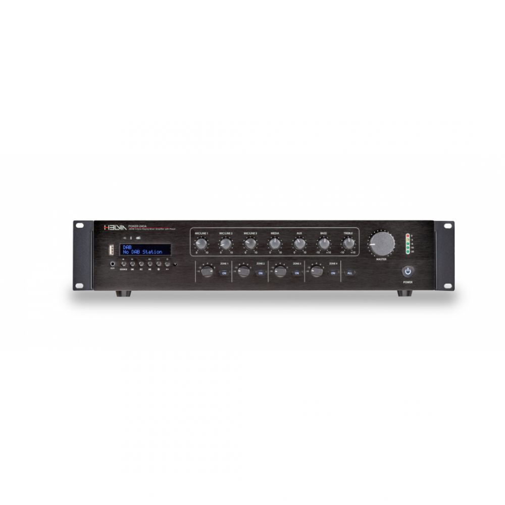HELVIA POKER 240A | Ενισχυτής - Mixer 4 Ζωνών, 240W, 70/100V, με Bluetooth, DAB+, FM, USB HELVIA POKER 240A | Ενισχυτής - Mixer 4 Ζωνών, 240W, 70/100V, με Bluetooth, DAB+, FM, USB