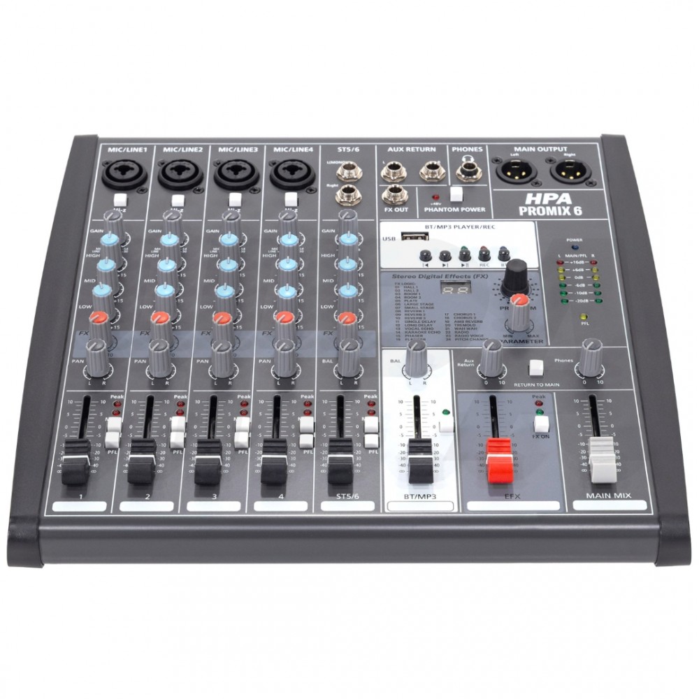 HPA PROMIX6 Κονσόλα Μίξης Ήχου με 6 Kανάλια, Bluetooth & 24 Effect HPA PROMIX6 Κονσόλα Μίξης Ήχου με 6 Kανάλια, Bluetooth & 24 Effect