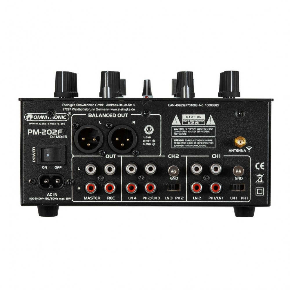OMNITRONIC PM202F | Mini Μίκτης DJ 2x Καναλιών με Bluetooth & Φίλτρο Ήχου