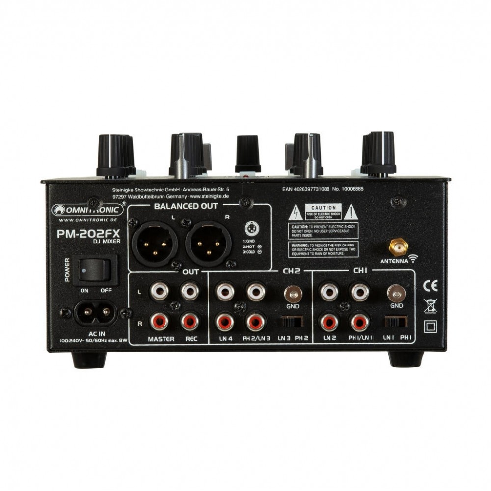 OMNITRONIC PM202FX | Mini Μίκτης DJ 2x Καναλιών με FX, Bluetooth & Φίλτρο Ήχου