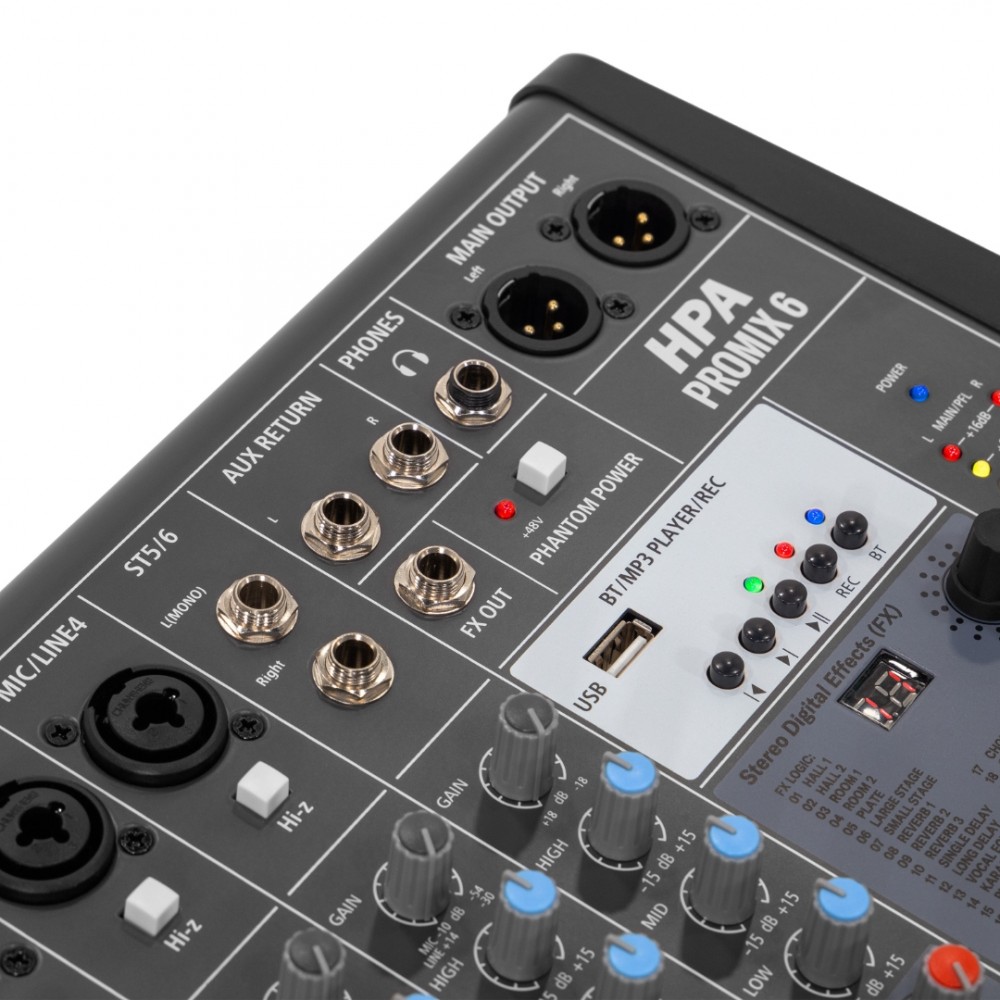 HPA PROMIX6 Κονσόλα Μίξης Ήχου με 6 Kανάλια, Bluetooth & 24 Effect HPA PROMIX6 Κονσόλα Μίξης Ήχου με 6 Kανάλια, Bluetooth & 24 Effect