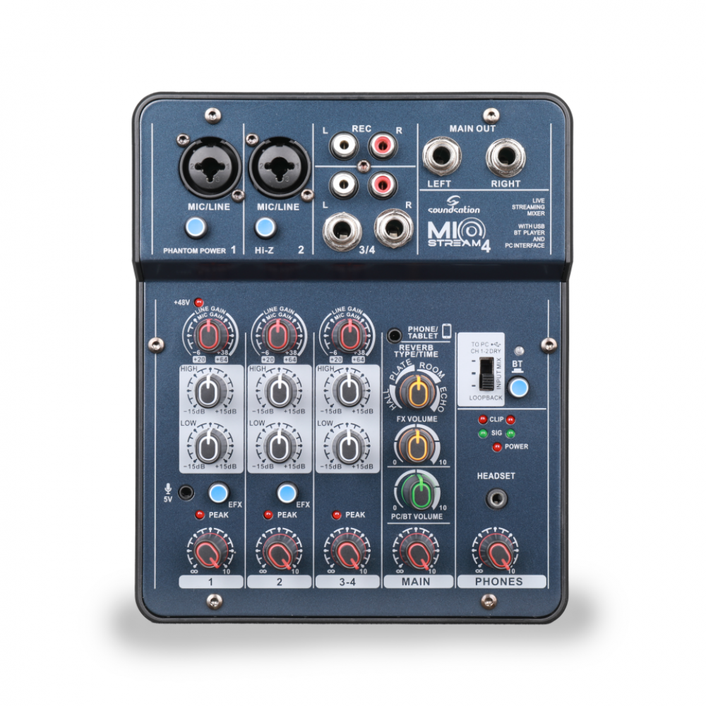 SOUNDSATION MIOSTREAM4 | Κονσόλα Μίξης Ήχου 4 Kαναλιών με OTG, Bluetooth, USB & Εφφέ