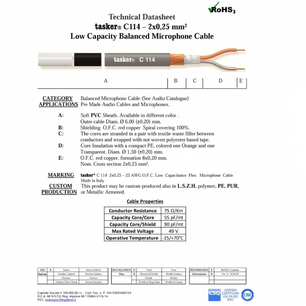 C114 PVC White ΚΑΛΩΔΙΟ ΜΙΚΡΟΦΩΝΟΥ (Κουλ. 100m) TASKER