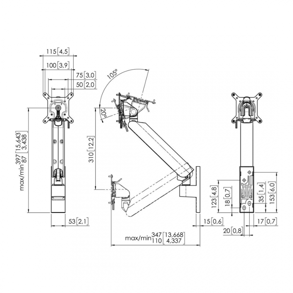Vogel's MOMO 4126 Monitor Arm Motion Plus for wall mounting White