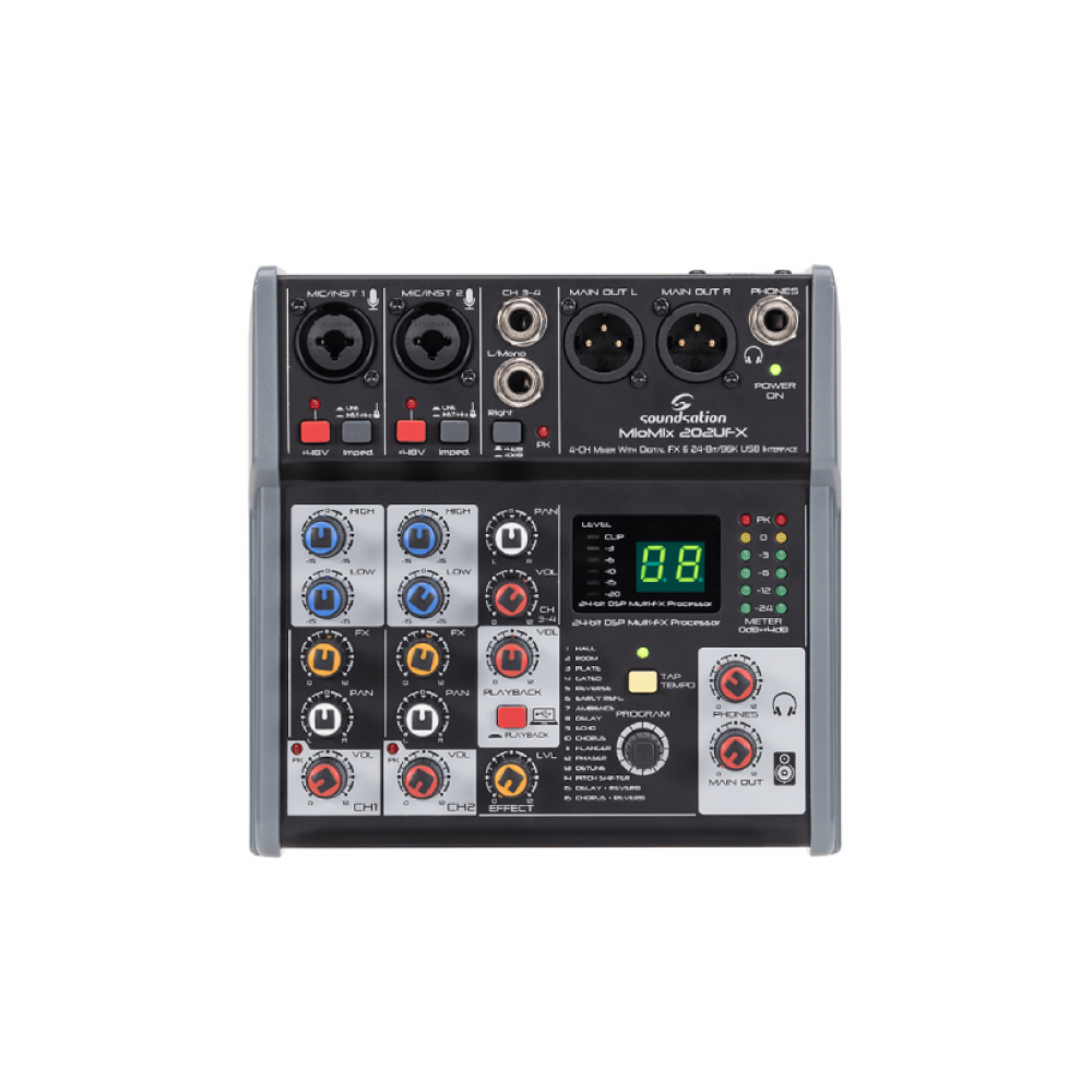 SOUNDSATION MIOMIX 202UFX | Κονσόλα Μίξης Ήχου 4 Kαναλιών με USB & Εφφέ