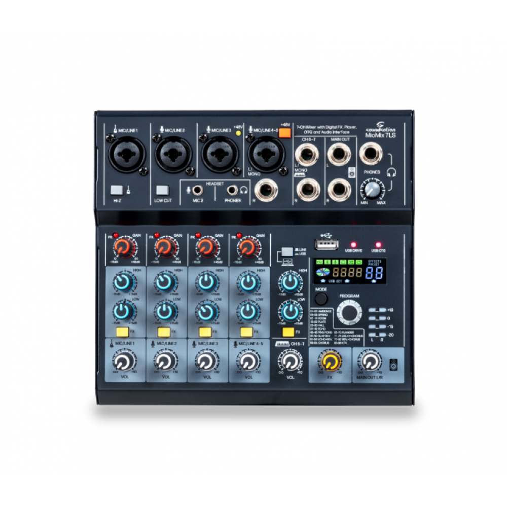 SOUNDSATION MIOMIX 7LS | Κονσόλα Μίξης Ήχου 7 Kαναλιών με OTG, Bluetooth, USB, Εφφέ & Audio Interface