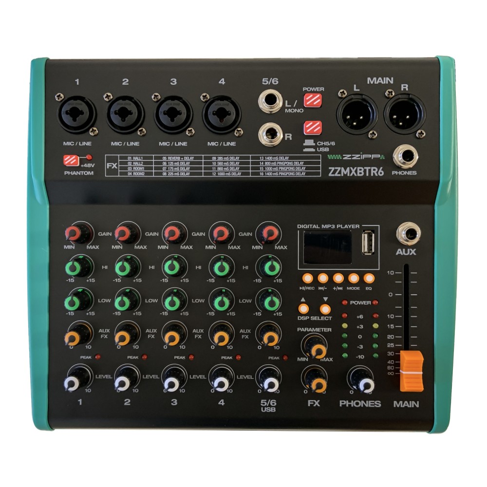 ZZiPP ZZMXBTR6 | Compact Αναλογική Κονσόλα 6 Καναλιών με DSP Multi-Effect & Bluetooth ZZiPP ZZMXBTR6 | Compact Αναλογική Κονσόλα 6 Καναλιών με DSP Multi-Effect & Bluetooth